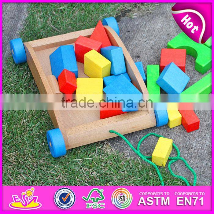 2015 Educational wooden trolly toy,Children blocks drag car handmade wooden trolly toy,Block Trolly wooden block car toy W13C019