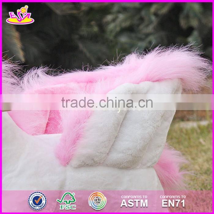 2017 new design toddlers pink wooden plush rocking horse W16D072
