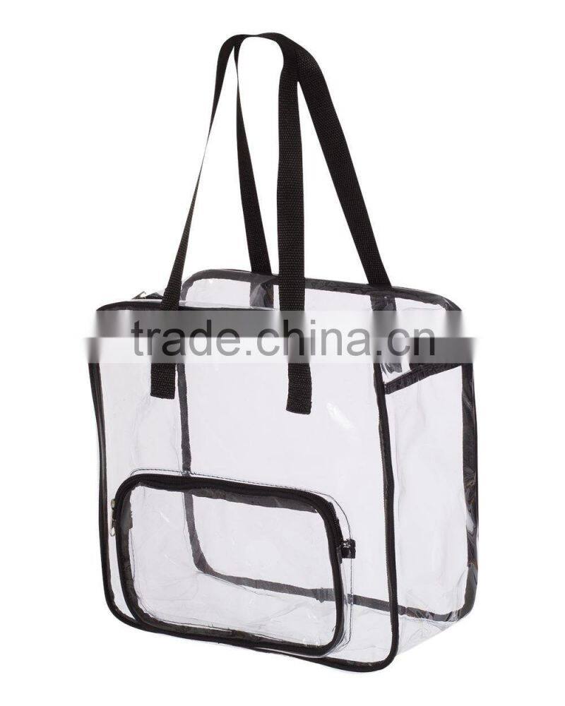 Clear Oversized Tote PVC Vinyl Plastic Large Shopper Shoulder Bag Transparent with front clear zipper pocket