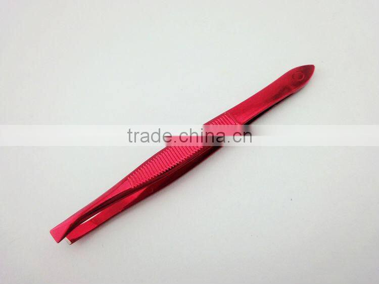 Salon supply face and skin care Spa accessories red stainless steel flat tip tweezer classical eyebrow