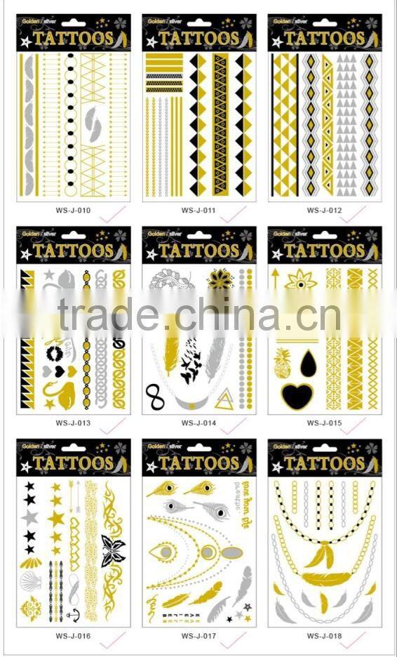T005-002 Cheap Tattoo paper Gold And Silver Tattoo Glitter Removal Sex Girl Tattoo Sticker