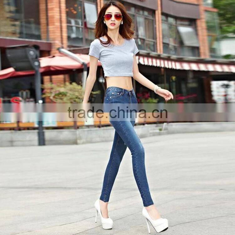 Unique design fashion denim jeans for women blue cotton slim jeans
