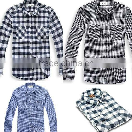 Mens stock flannel shirts cheap checks/plaids long sleeve two pockets flannel shirts