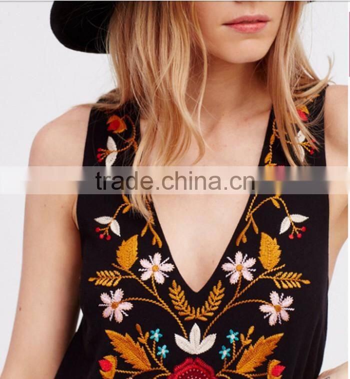 Folk Song spaghetti sleeveless embroidered black ladies fancy cocktail women night mini dress sexy fashion names wholesale oem