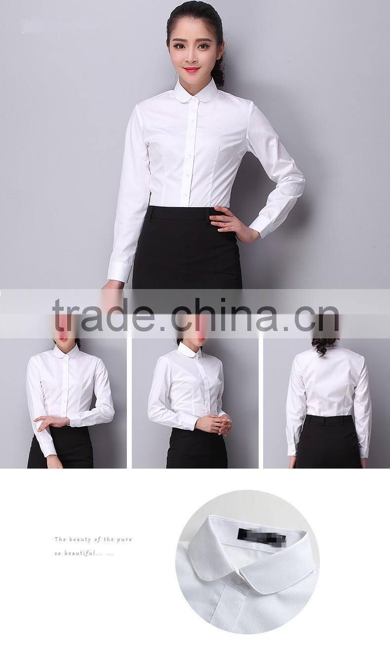 2015 wholesale mandarin collar ladies office white shirt