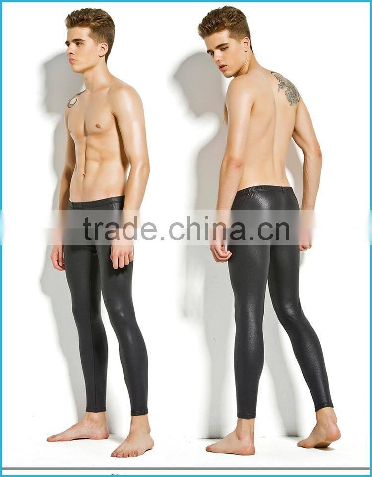 New Products 2016 Innovative Heated Thermal Underear Faux Leather Long John Tight Pants Men
