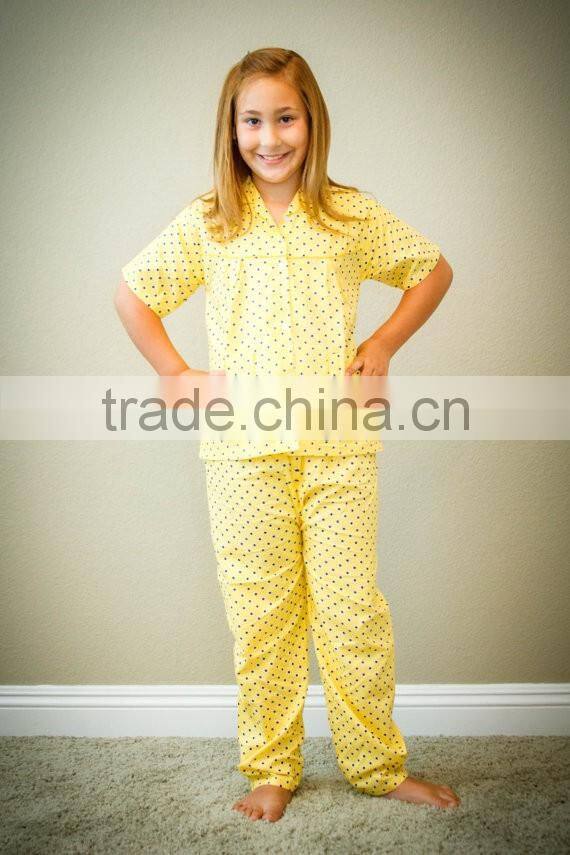 2017 Custom Made Pajamas Black Polka Dots Girls Pajamas Set
