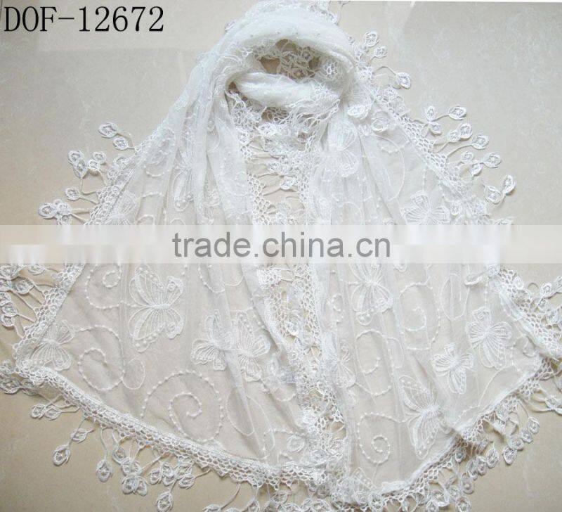 Fashion lady butterfly new cotton white lace scarf