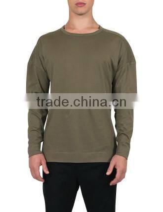 soft comfort stretch men's standard long sleeve drip shoulder solid color crew neckline tees