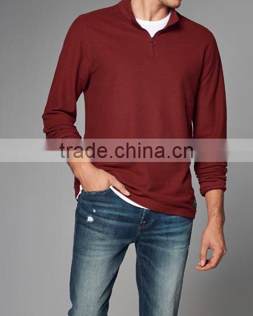 Fashion 100% Cotton Cheap Custom Printed T-shirt long sleeve men plain t shirt tall tee with a quarter zipper Front neckline