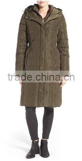 Fashion Women's Bib Insert Padding Quilting Long Coat With A Stand Collar