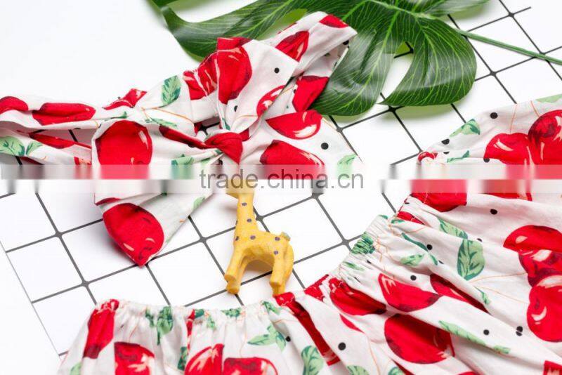 Stylish 2 Pieces Girl Outfit Cherry Pattern Sleeveless Singlet And Shorts Clothes