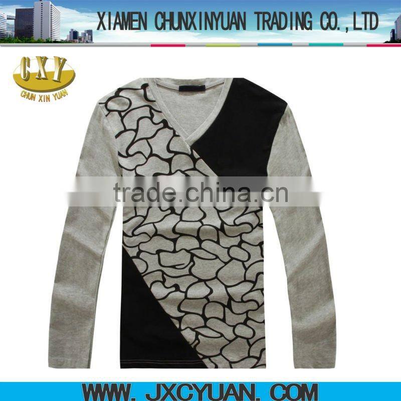 2014 fashion men custom t shirts with long sleeve and v-neck