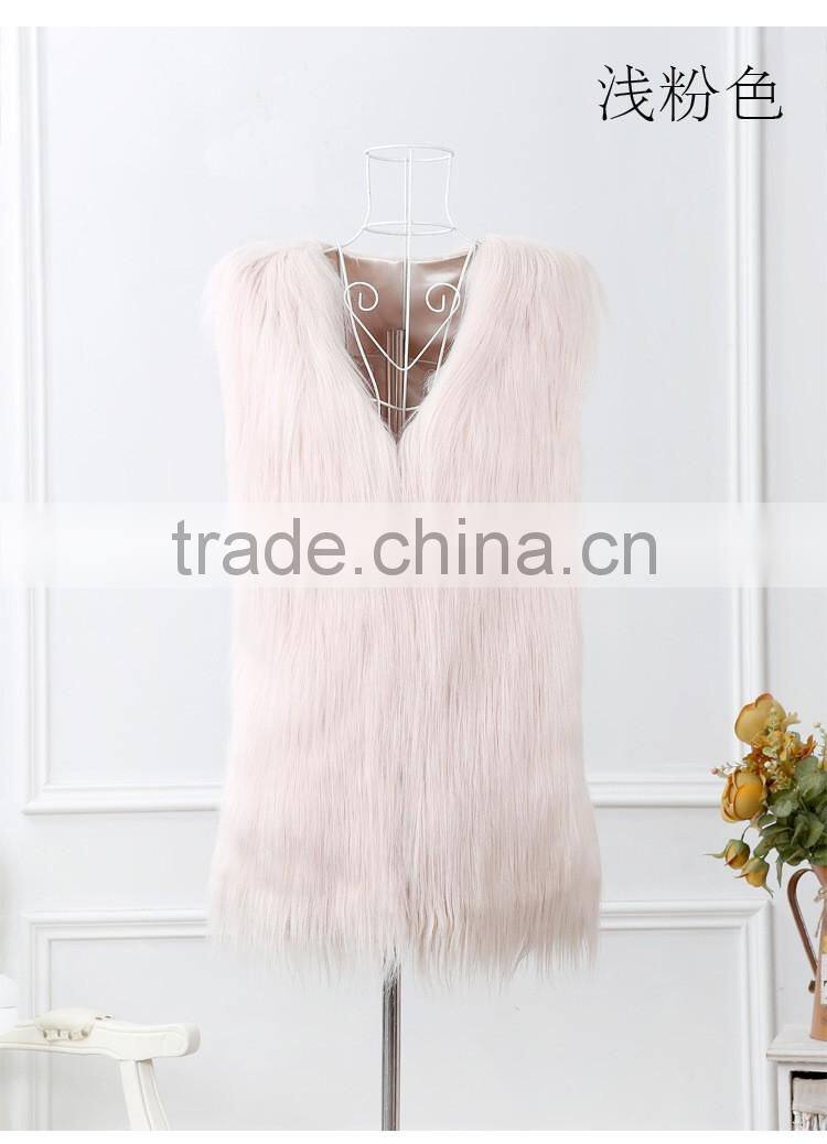 Pure colour long hair woman sheep fur faux fur sleeveless waistcoats