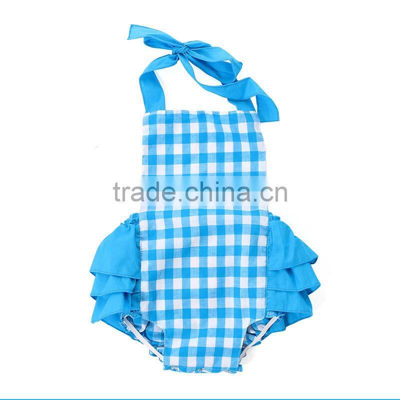 Newborn Baby Girls Gingham Bubble Kids Fashion Sunsuit Romper