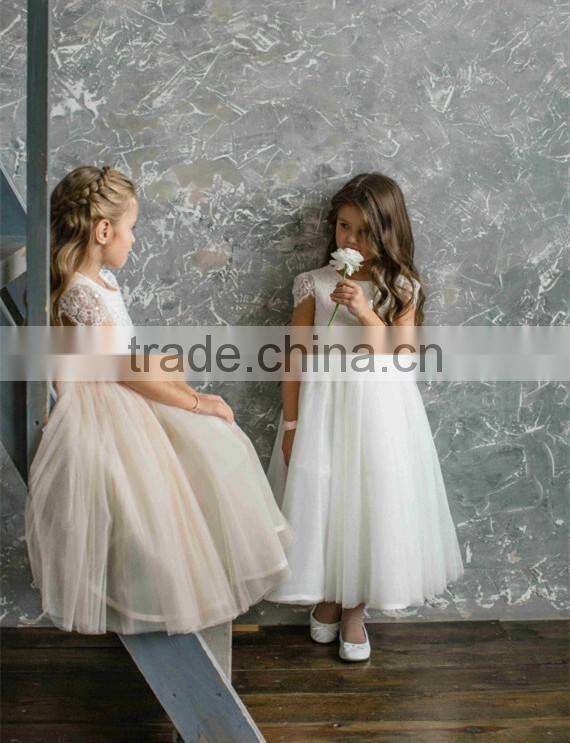 White Tulle Lace Cap Sleeve Kids Clothing Wholesale Flower Girl Dress Bridesmaid Robes