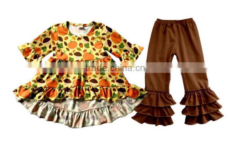 Halloween Pumpkin style Fall baby Girls Clothing Wholesale Boutique Childrens Ruffle kids Clothes