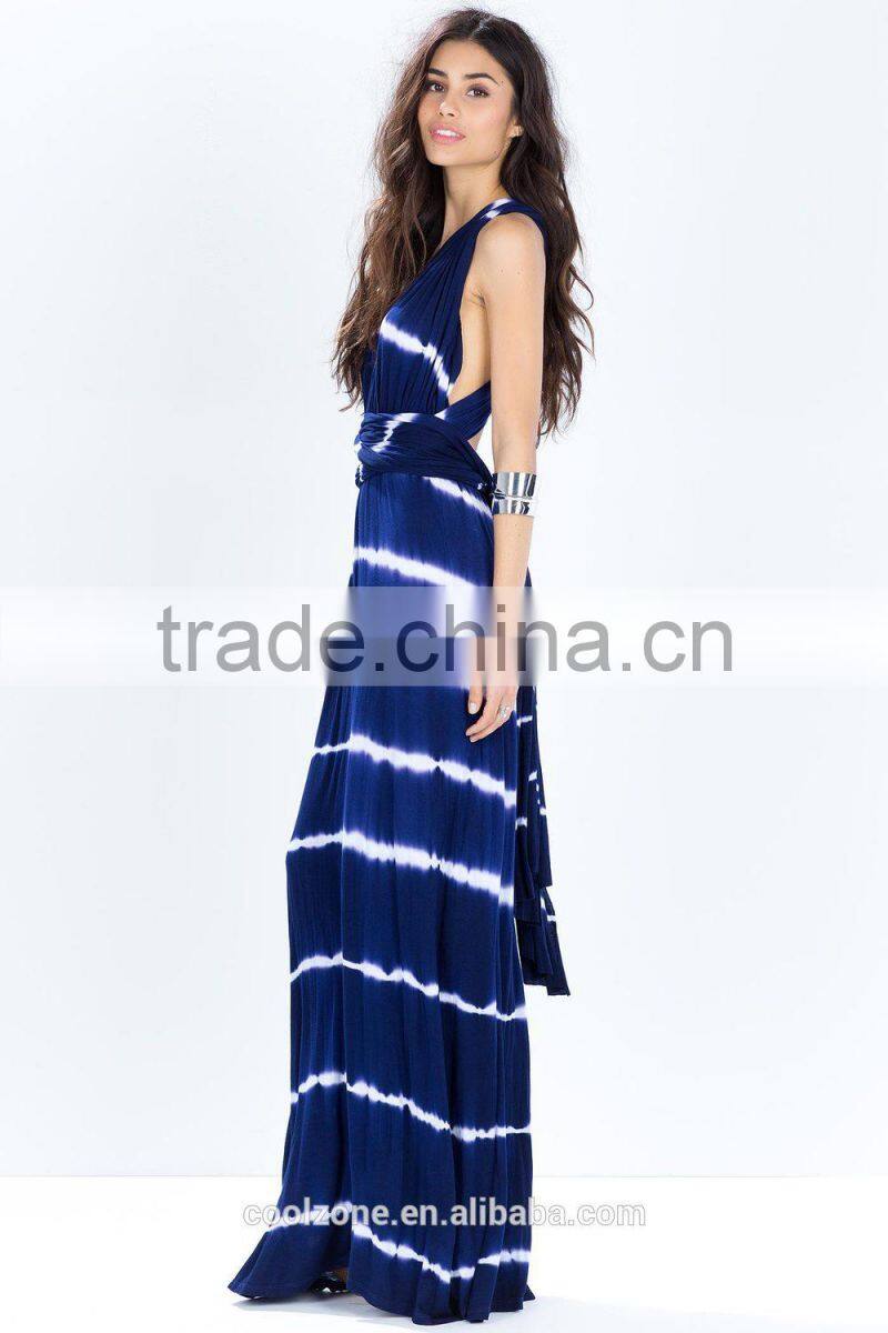 Fashion cross halter tye die women maxi dress floor lenght long dresses