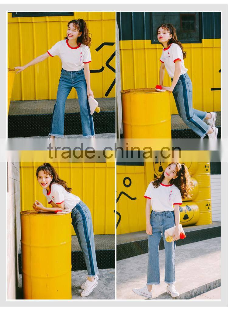 cotton summer round neck girl t shirt