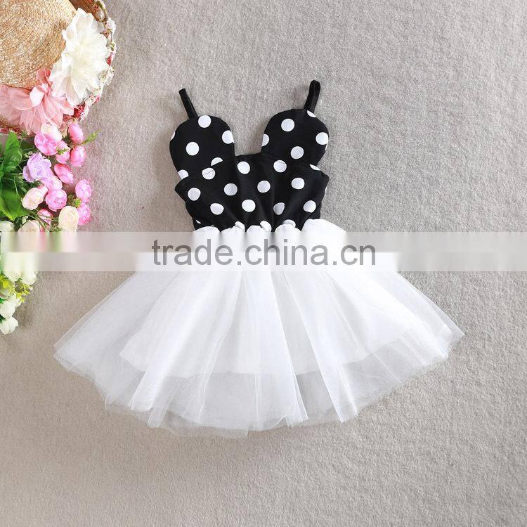 2015 new arrival black polka dots birthday baby girls party wear dress M5041516