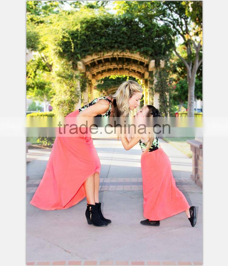 Western Style Women Maix Dress Printing Stitching Mother Daughter Matching Dress