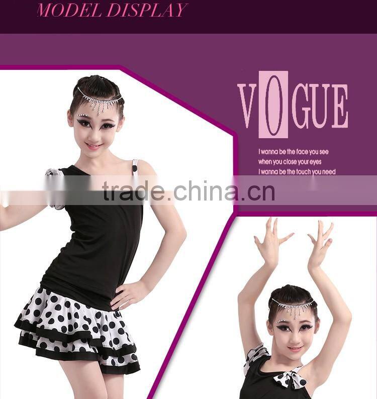 Children Polka Dot Salsa Samba Tango Ballroom Latin Skirts Suit Girls Kids Unequal Dew Shoulder Latin Dance Dress