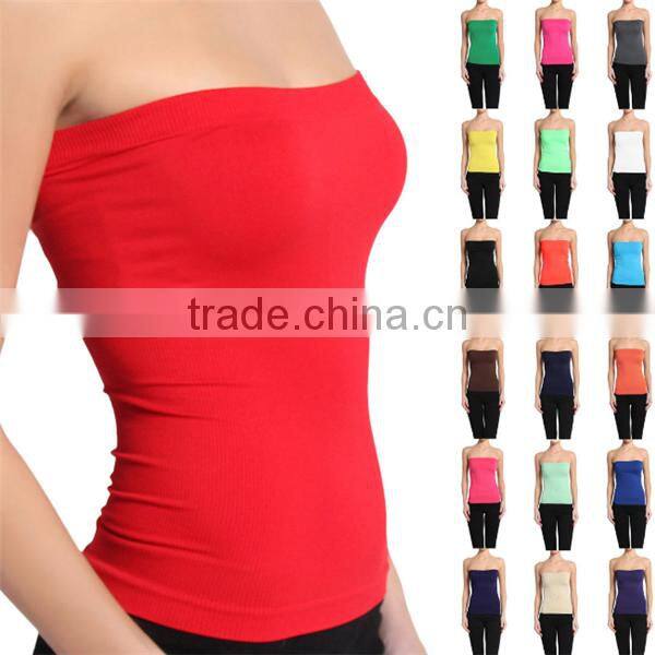 BASIC Layering Stretch PLAIN Strapless TUBE TOP Seamless Sleeveless Tee-9