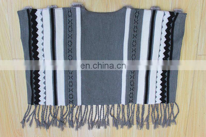 Vintage Style Rabbit Fur Knitted Shawls Fashionable Knit Shawls With Tassel Stylish Knitting Cape Poncho