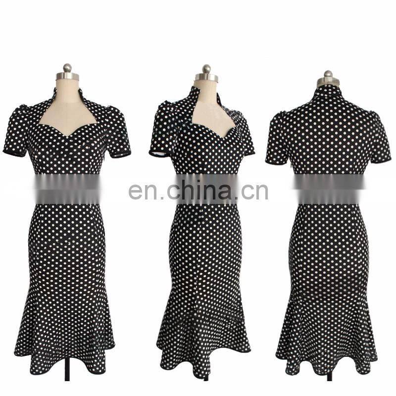 Vintage Polka dot mermaid tail dress cocktail dress for part sweetheart neckline design