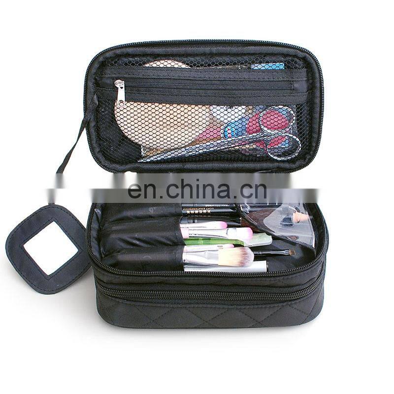 LOGO printing Two Layer Cosmetic Travel Makeup Case Organizer Bag With Mirror