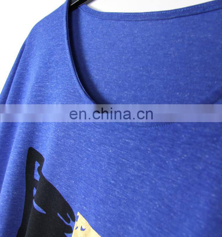 Blue print T-shirt for 2015 new products Bat sleeve