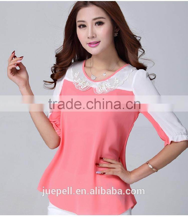 High quality 2015 new design chiffon ladies blouse for summer