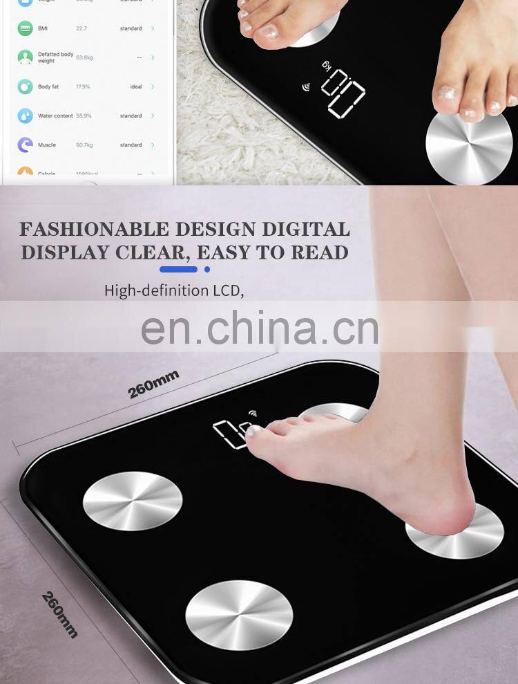 Eco Friendly BMI Healthy Calorie Measuring Digital Bathroom Body Fat Scale 180kg WIFI Connection Smart Scale