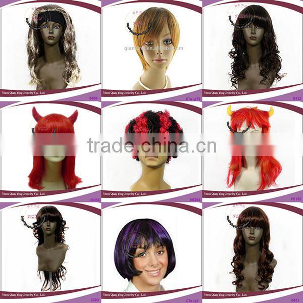 Cheap fashion synthetic ox horn Halloween carnival party wig