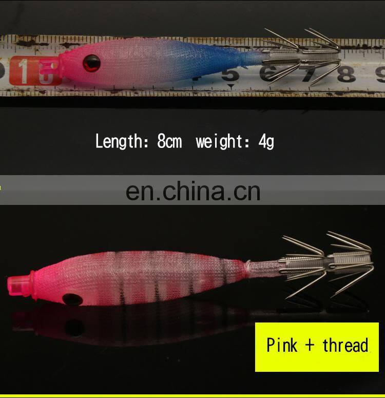 New Arrival 4g 8cm Sea Fishing Lure wood Shrimp Squid Octopus Soft Baits Lures High quality squid hook squid jigs