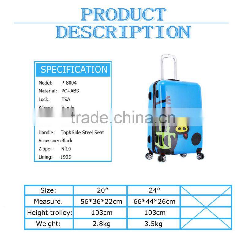 cow/ox pattern Ladies 20/24 inch polycarbonate colorful hard shell pc abs luggage