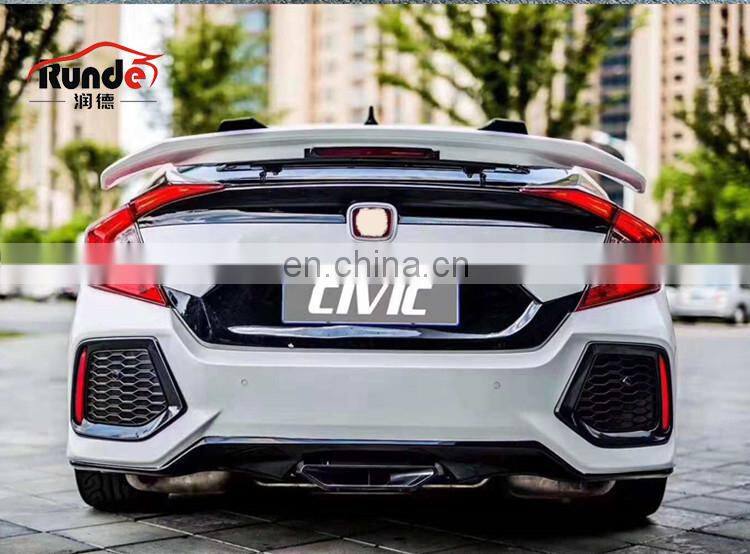 Runde PP Material Body Kit With Front Rear Bumper Grille Side Skirt Spoiler For 2016-2019 Honda Civic 10th Generation Bodykit