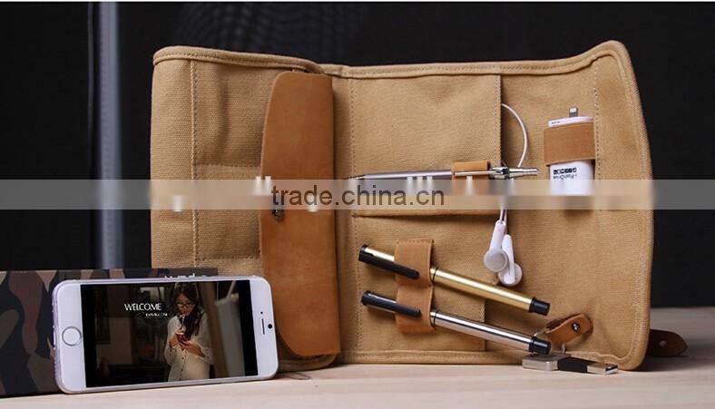 Multifuction High-capacity Genuine Leather and canvas Travel Data Cable Line Cellphone Camera Storage Bags Organizer Bag
