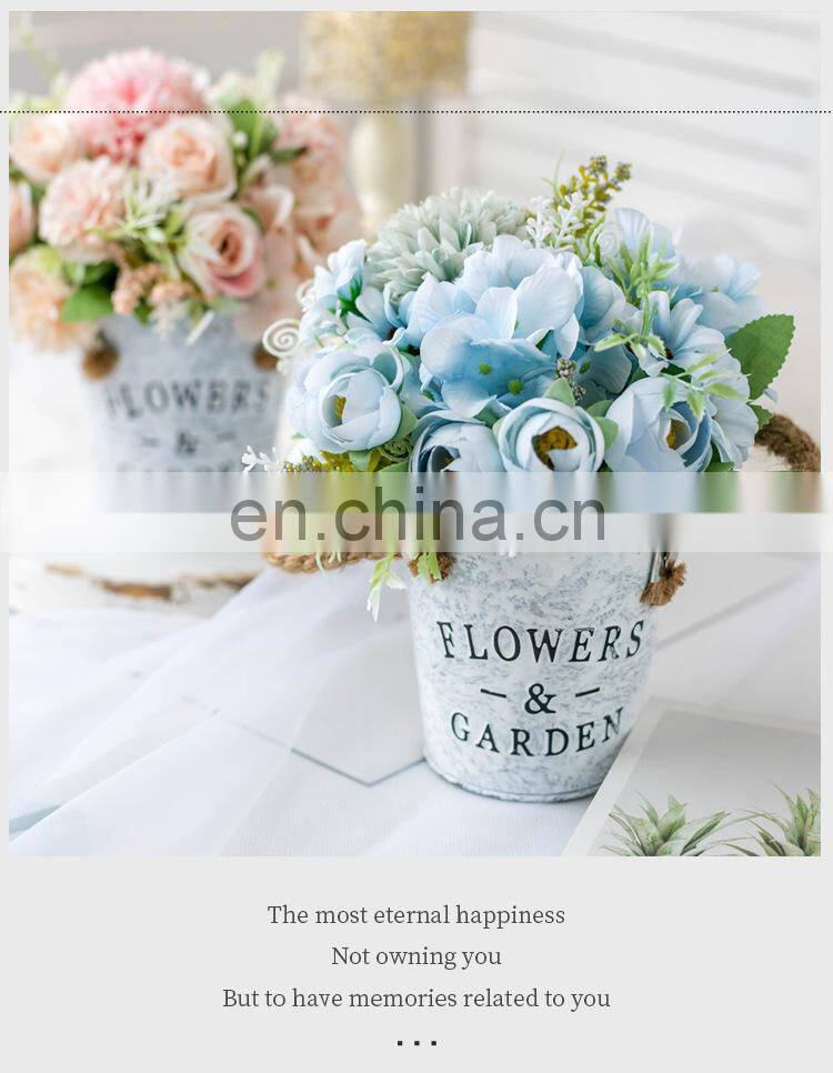 Wedding Decoration Faux Plant 1 Set Flower And Vase Artificial Flowers With Iron Bucket Farmhouse Style Table Accessories