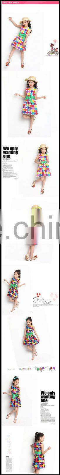 2015 summer short sleeve dress with belt Pure cotton dot children dress cuhk princess skirt wholesale from China