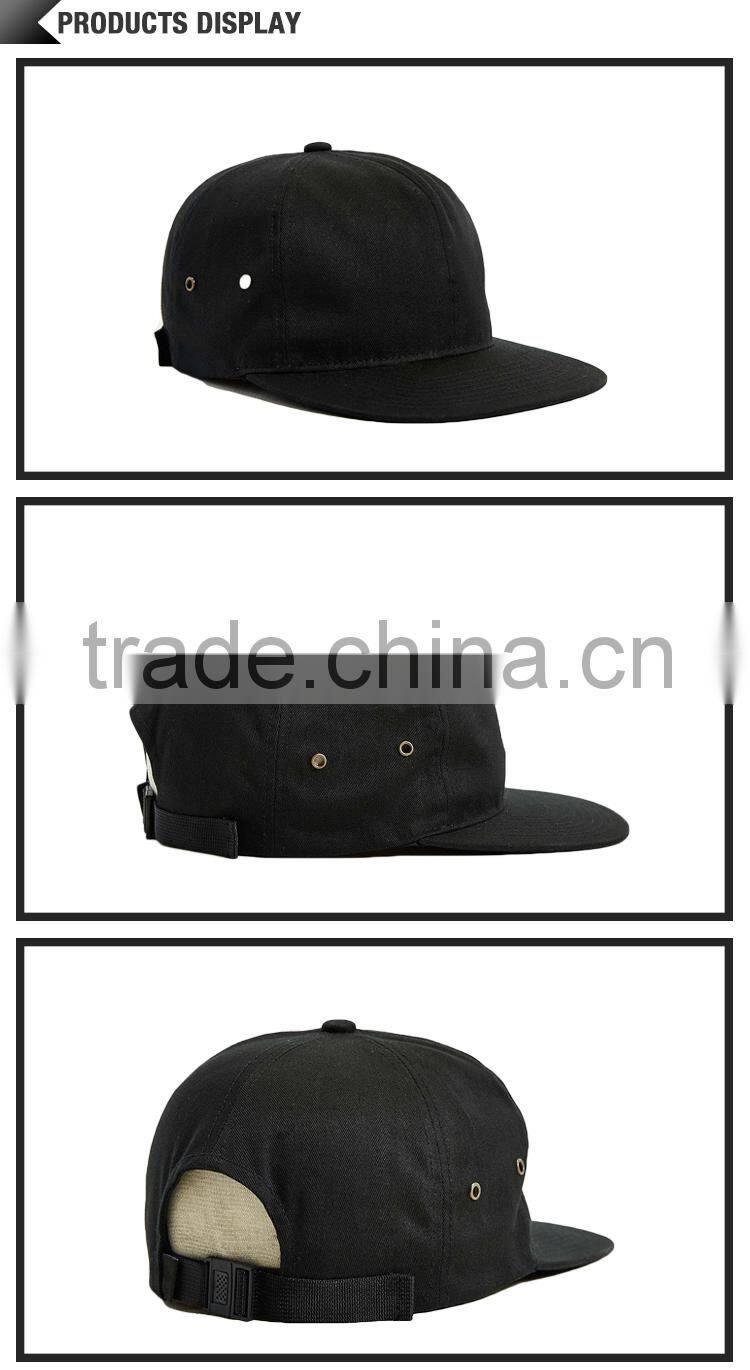 promotional black cotton no logo blank strap back hat