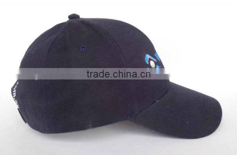 customized six panel promotional dark blue cotton baseball hat from china