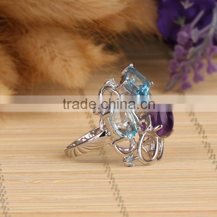 mirror polished white rhodium fashion sterling silver jewelry ring with stock