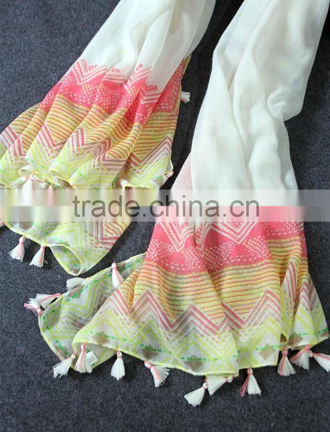 Fresh New Design Long Large Size Fashion Women Linen Cotton Tassel Scarf
