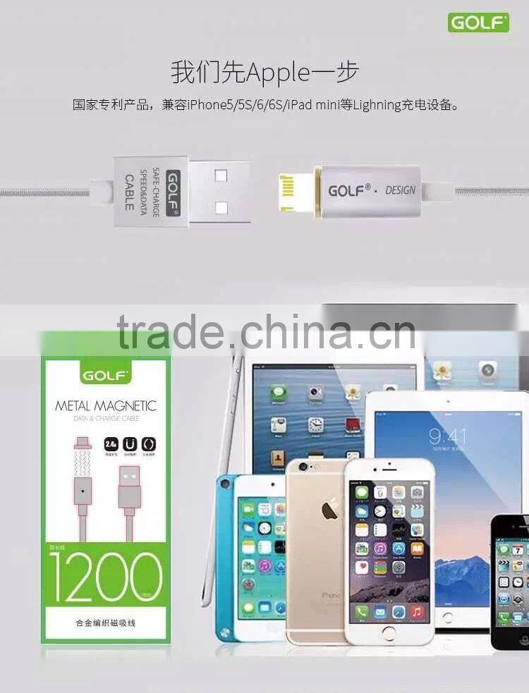 GOLF 1.2M Metal Maghetic USB2.0 Data and Charge cable for iphone 5/5s/se LED Light 2.4A Weave Cable for iphone 5/5s/se