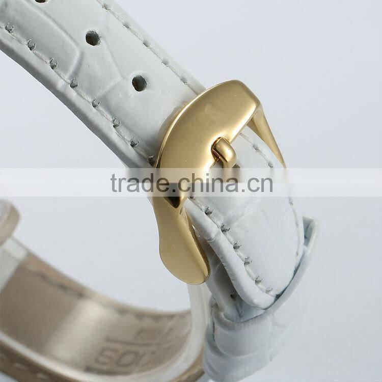 PVD gold ladies stainless steel case steel back watch japan quartz movement Sapphire glass with white double genuine leather