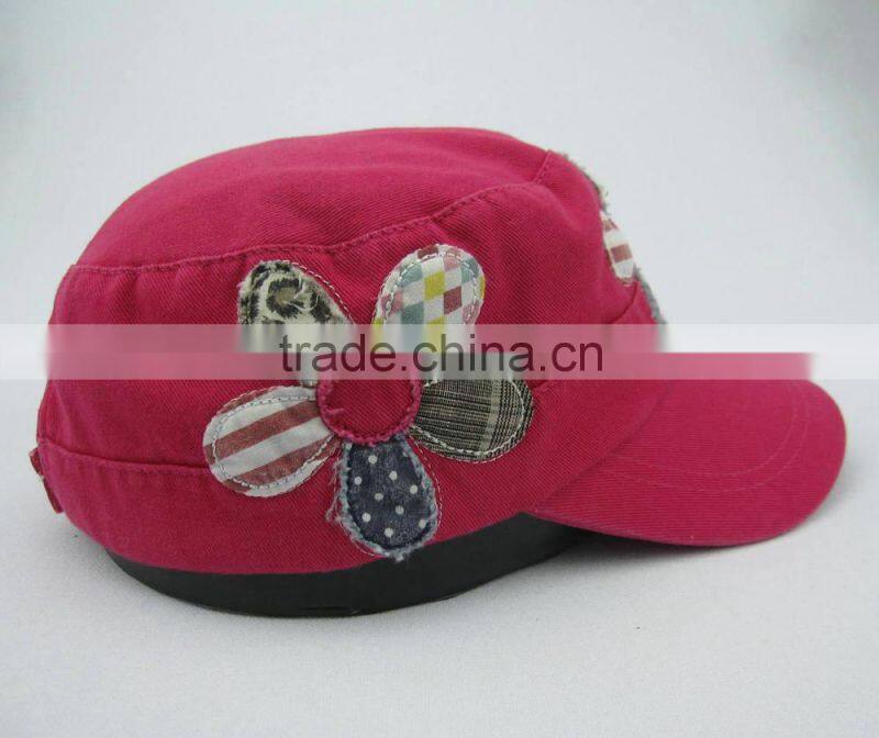 Ladies applique floral military cap