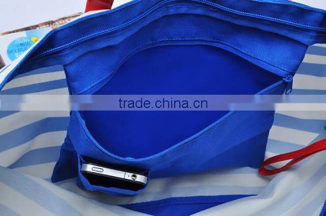 Promotional custom leisure stripe tote bag with PVC handle