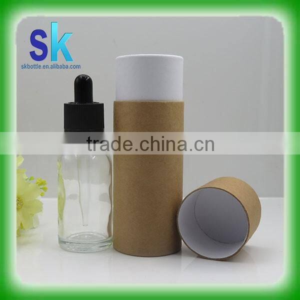 child proof e-liquid glass bottles 30ml clear e juice bottle dropper with paper tube packaging