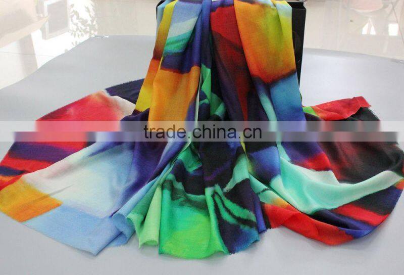 100% wool digital printing scarf 140*200+0.5*2